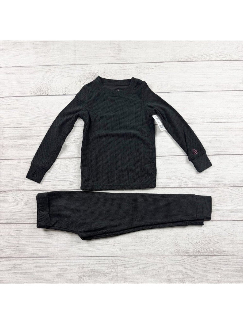 Cuddl Duds Texture Grid Black Thermal Long Sleeve Top Bottom NWT XS 4-5